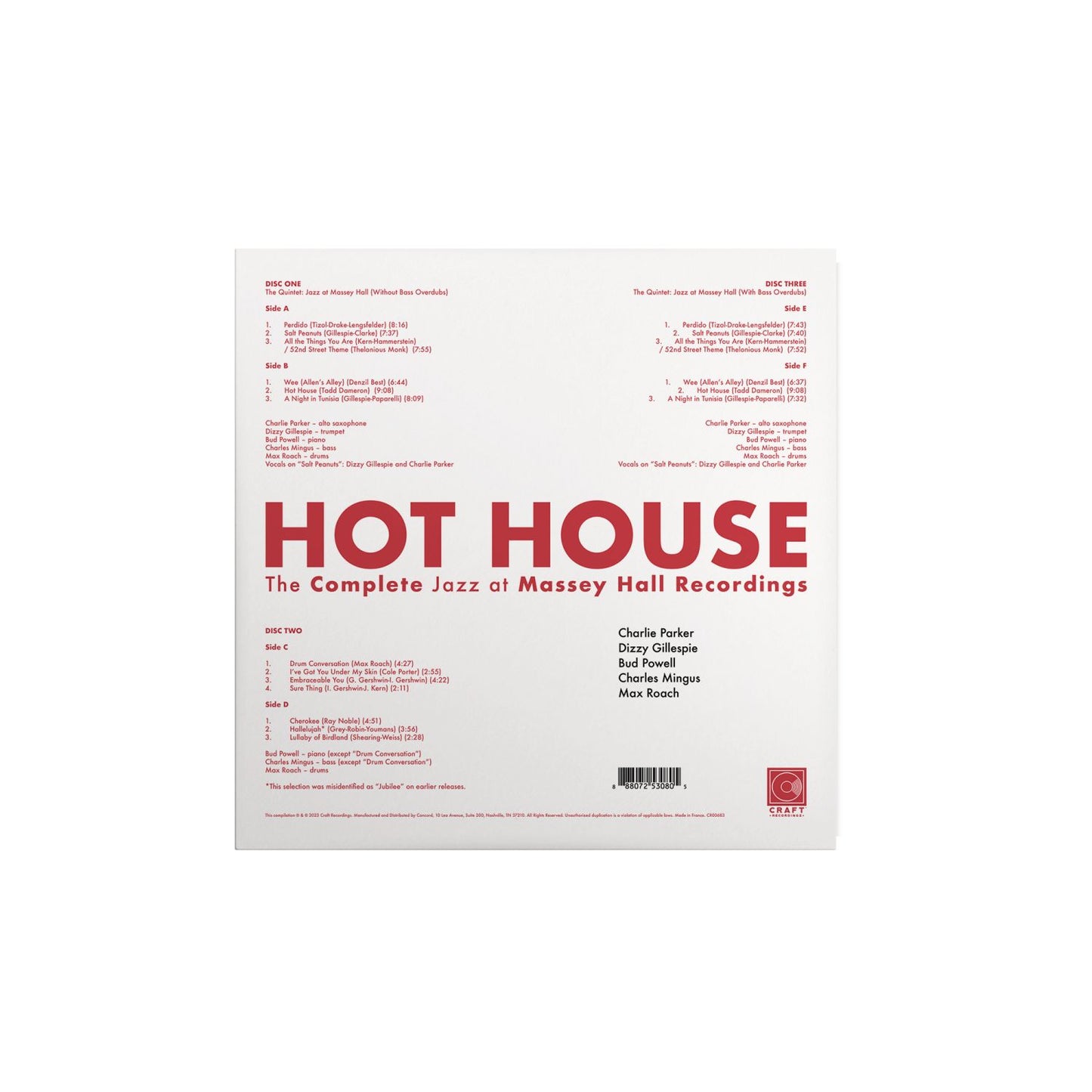 Hot House: The Complete Jazz at Massey Hall Recordings 3 LP